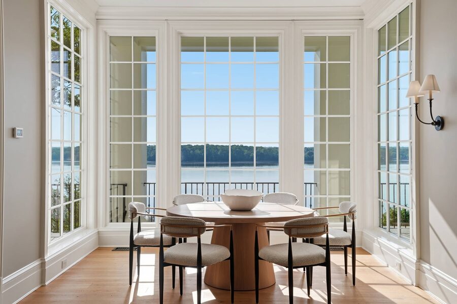 Breakfast nook with French doors to the river