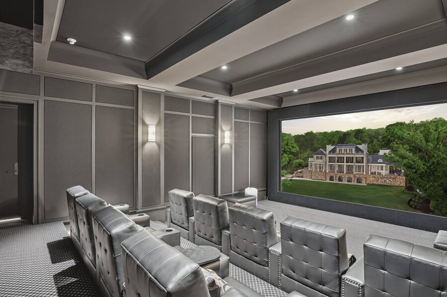 Home theater — tiered leather seating