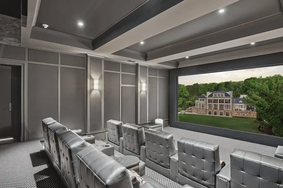 Home theater &mdash; tiered leather seating